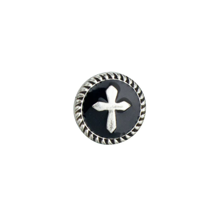 IVAN Epoxy Cross Concho Antique Silver Black 13mm (1 2") / Mollies New Zealand