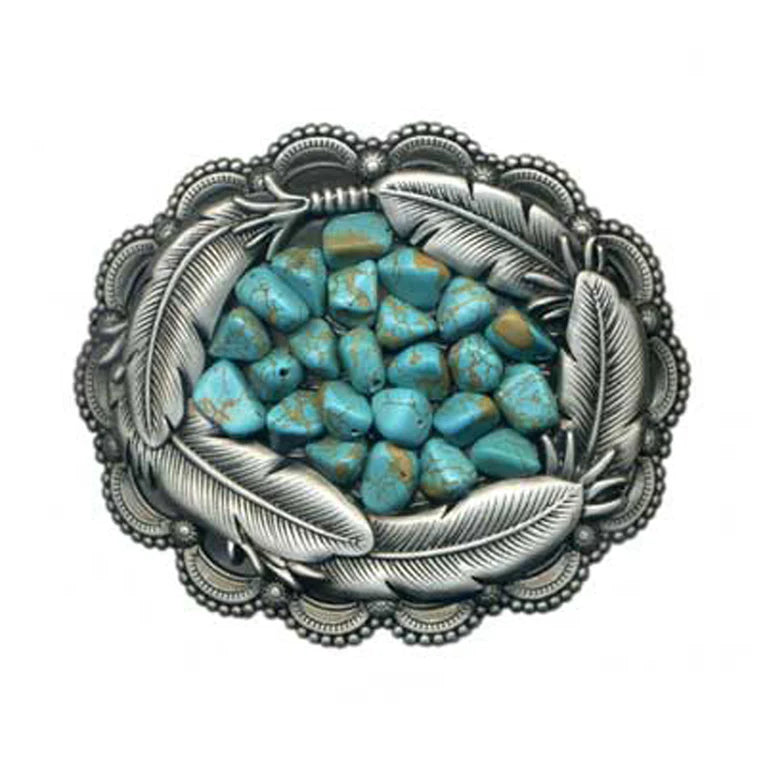 IVAN Feather Turquoise Trophy Buckle Antique Tin 38mm (1-1 2") / Mollies New Zealand