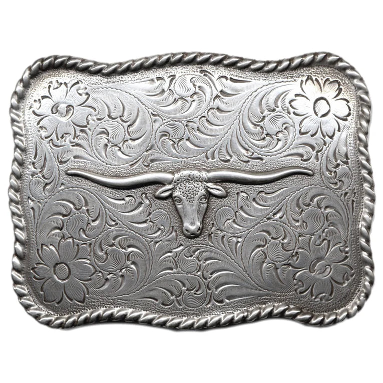 IVAN Longhorn Trophy Buckle Antique Silver 38mm (1-1 2") / Mollies New Zealand