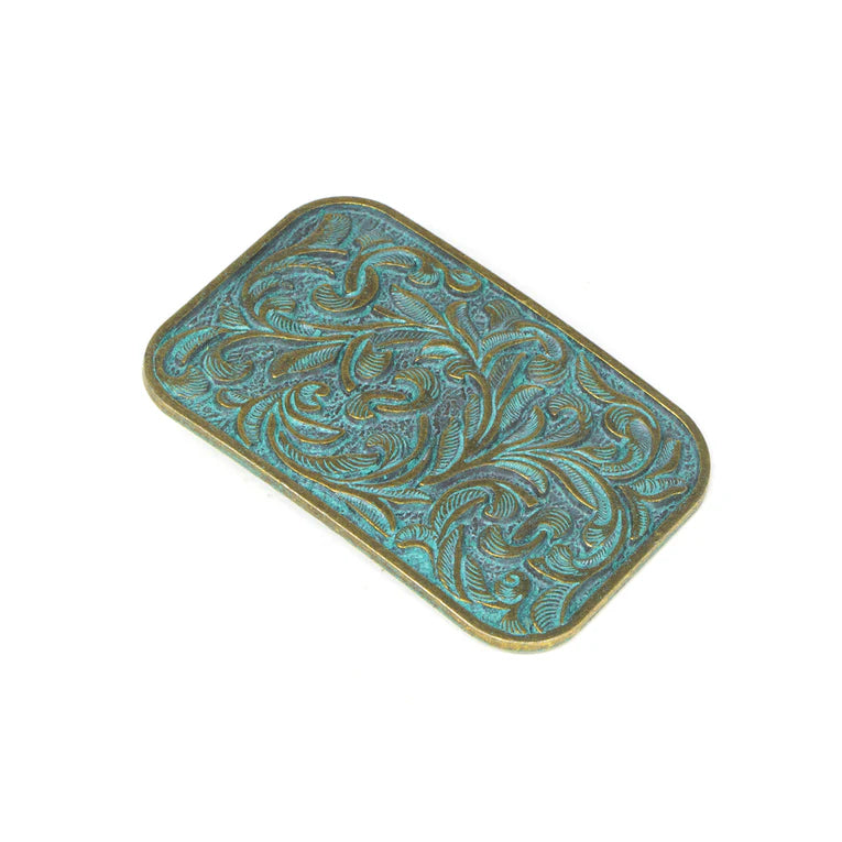 IVAN Sheridan Rectangle Trophy Buckle Antique Brass Green 38mm (1-1 2") / Mollies New Zealand