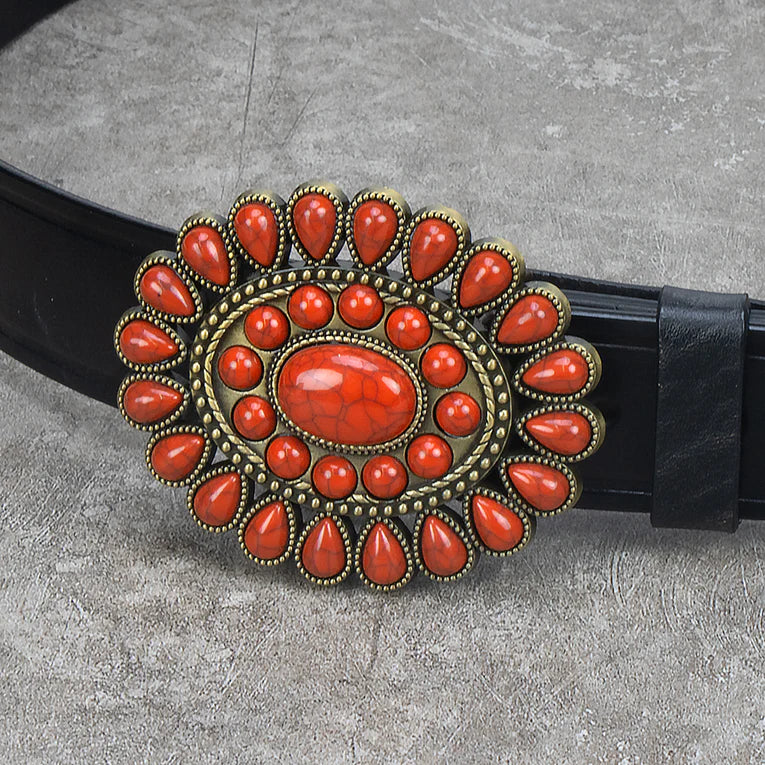 IVAN Starburst Stone Trophy Buckle Antique Brass Green 38mm (1-1 2") / Mollies New Zealand