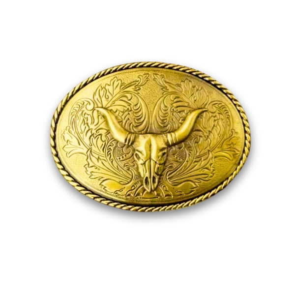 IVAN Steer Skull Oval Trophy Buckle Antique Brass 38mm (1-1 2") / Mollies New Zealand
