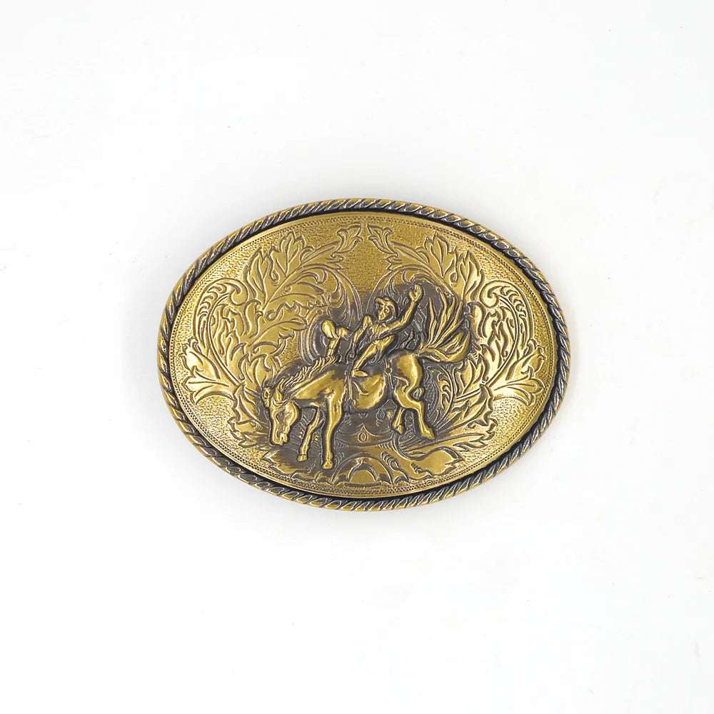 IVAN Oval Bronc Rider Trophy Buckle Antique Brass 38mm (1-1 2") / Mollies New Zealand