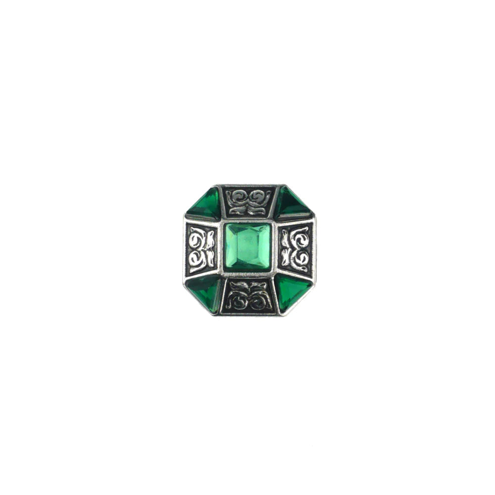 IVAN Crystal Heptagon Concho Green Antique Silver 25mm (1") / Mollies New Zealand