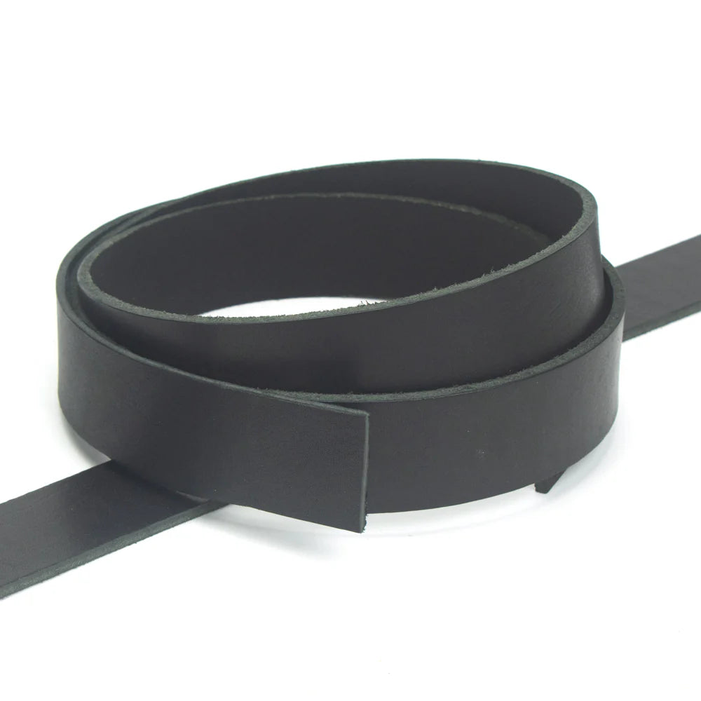 LEATHER Veg Tan Heavy Strips Black 38mm x 152cm 9-10oz / Mollies New Zealand