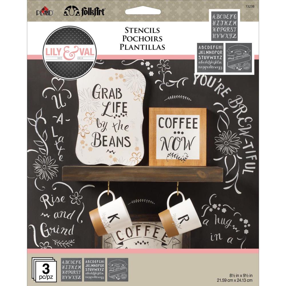 FOLKART Stencil Mixed Fonts 21 x 24cm 3PK / Mollies New Zealand