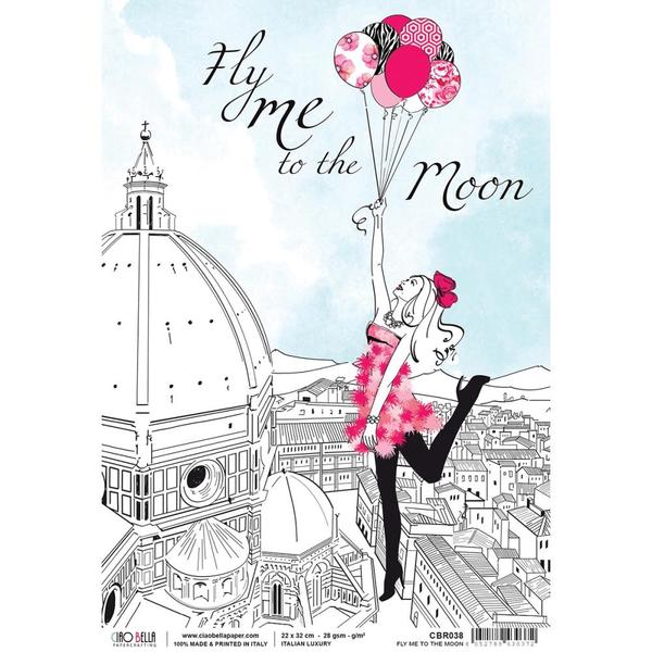 CIAO BELLA Rice Paper Fly Me To The Moon A4 / Mollies New Zealand
