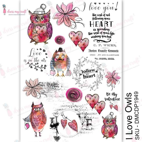 DRESS MY CRAFT Water Transfer I love Owls / Mollies New Zealand