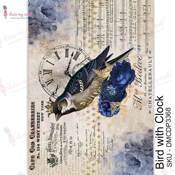 DRESS MY CRAFT Water Transfer Bird with Clock / Mollies New Zealand