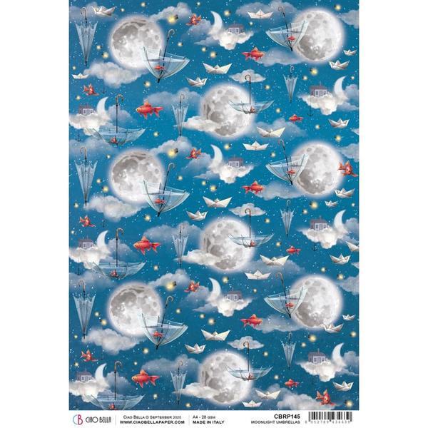 CIAO BELLA Rice Paper Moonlight Umbrellas Moon & Me A4 / Mollies New Zealand