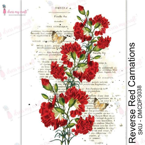 DRESS MY CRAFT Water Transfer Reverse Red Carnations / Mollies New Zealand