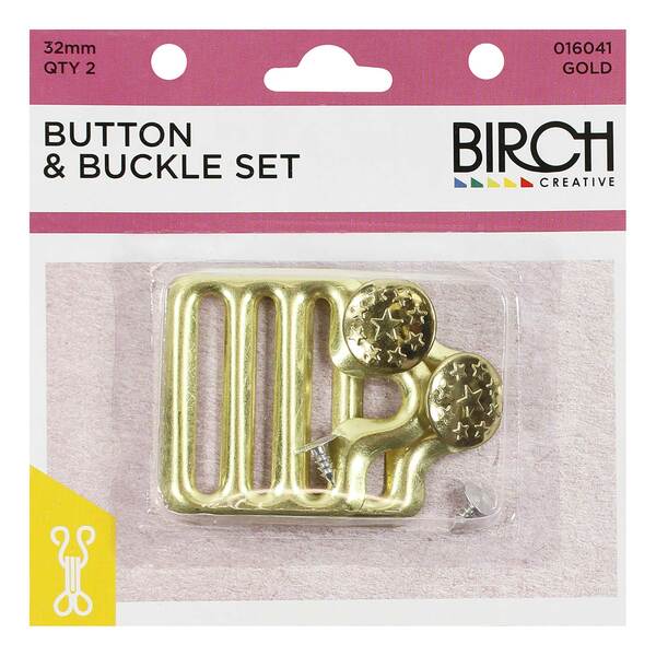 BIRCH Dungaree Button & Buckle Set Gold Finish 32mm (1-1 4") / Mollies New Zealand
