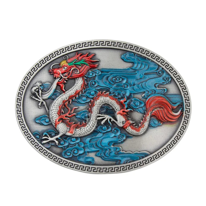 IVAN Dragon Trophy Buckle Antique Pewter + Colour 38mm (1-1 2") / Mollies New Zealand