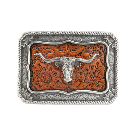 IVAN Steer Head Tooled Leather Trophy Buckle | Mollies Make And Create NZ