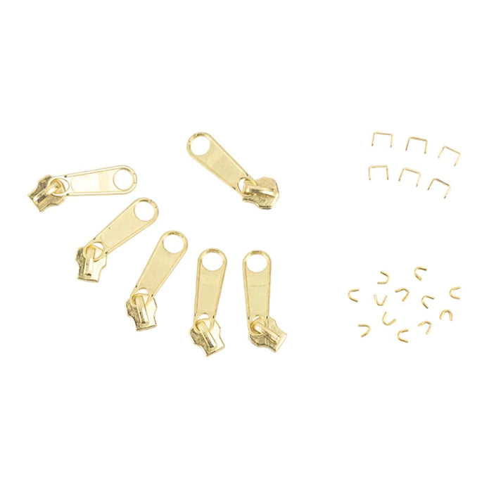 MOLLIES New Zealand / IVAN Brass Zipper Heads & Stoppers 6PK #3 Size