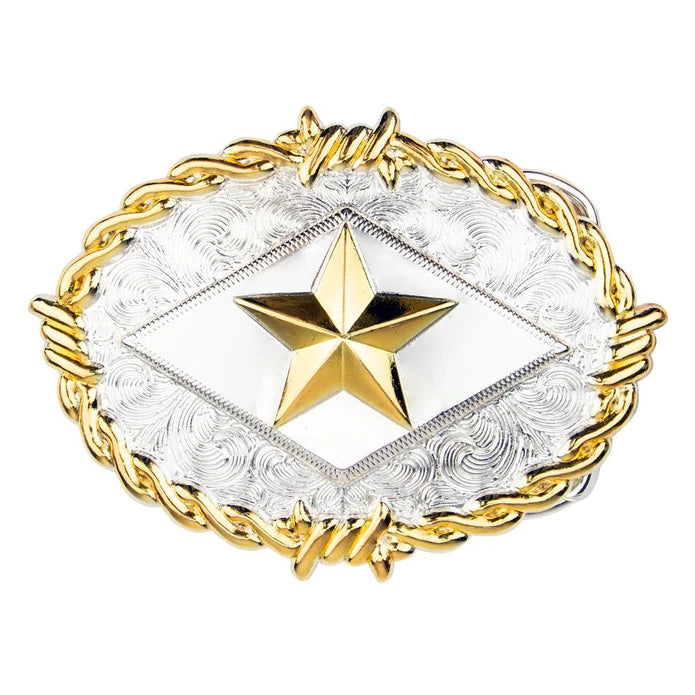 IVAN Barbed Wire Star Trophy Buckle Silver Gold 38mm (1-1 2") / Mollies New Zealand