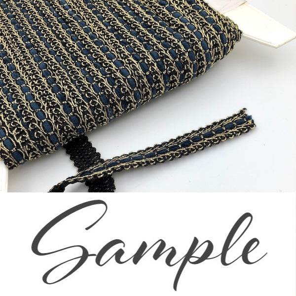 GIMP BRAID Laced 15mm Black Gold Navy / Mollies New Zealand