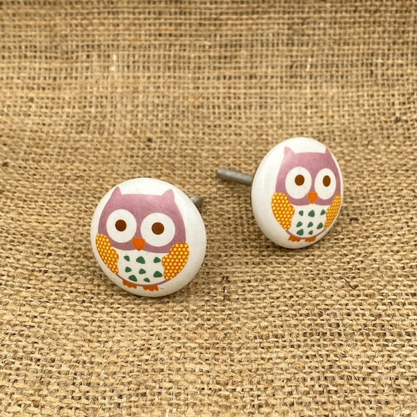 CERAMIC KNOB Kids Pink Owl / Mollies New Zealand
