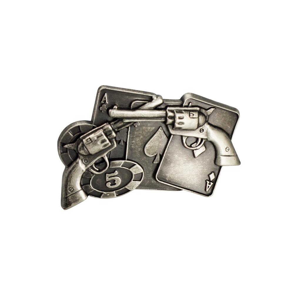 IVAN Gun & Playing Card Concho Antique Nickel 29mm (1-1 8") / Mollies New Zealand