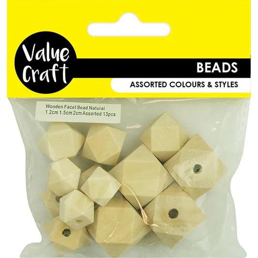 VALUE CRAFT MDF Wood Beads Facet Natural 13PK | Mollies Make And Create NZ