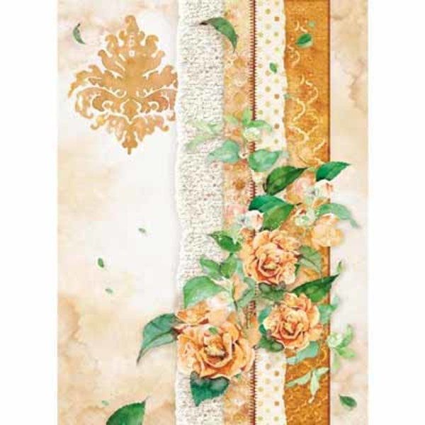 STAMPERIA Rice Paper Flowers For You Ochre A4 / Mollies New Zealand