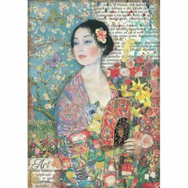 STAMPERIA Rice Paper Atelier Dame with Fan A4 / Mollies New Zealand