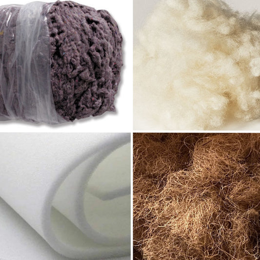 Upholstery stuffings including coir fibre, foam, wadding