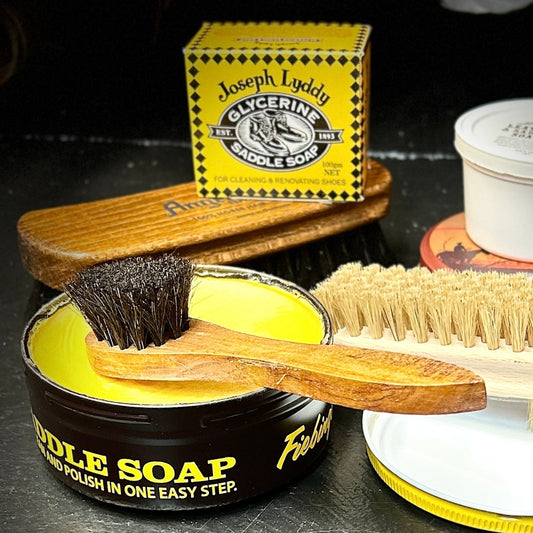 Sadle soap and brush for cleaning leather
