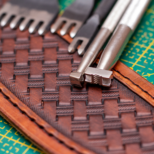 Leather tooling stamps, basket weave pattern and stiching chisels
