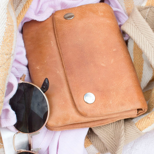 Leather wallet with press snaps