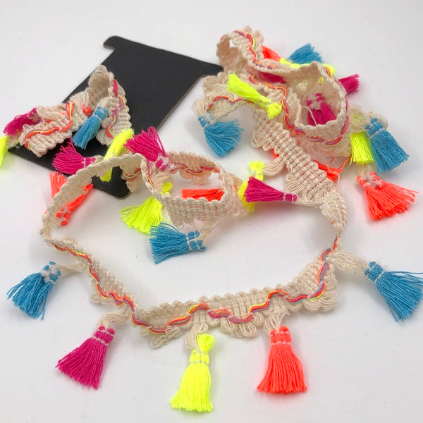 Multi coloured craft trim ribbon with tassels