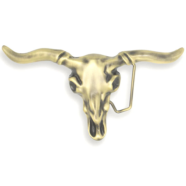 IVAN Steer Skull Trophy Buckle Antique Brass 38mm (1-1 2") / Mollies New Zealand