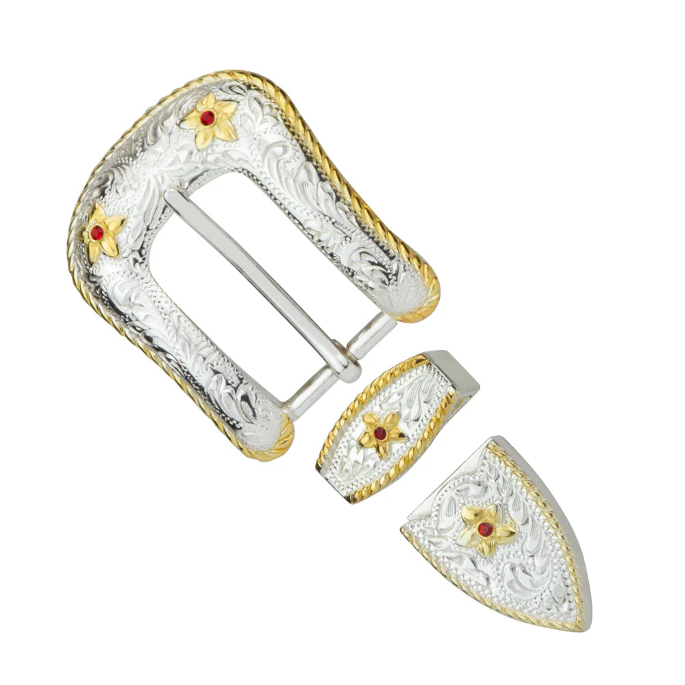 IVAN Engrave Floral Buckle Set Silver Plate Gold Plate 25mm (1") / Mollies New Zealand