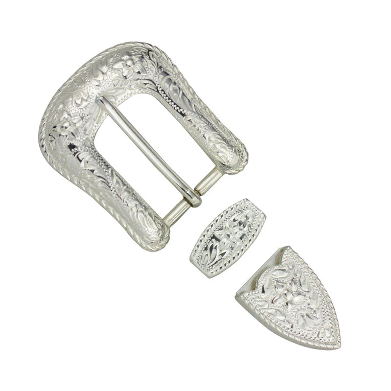 IVAN Engrave Floral Buckle Set Silver Plate 25mm (1") / Mollies New Zealand