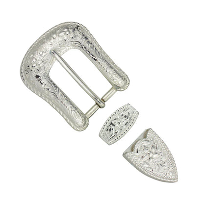 IVAN Engrave Floral Buckle Set Silver Plate 25mm (1") / Mollies New Zealand