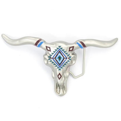 IVAN Steer Skull Trophy Buckle Nickle Matt Blue 38mm (1-1 2") / Mollies New Zealand