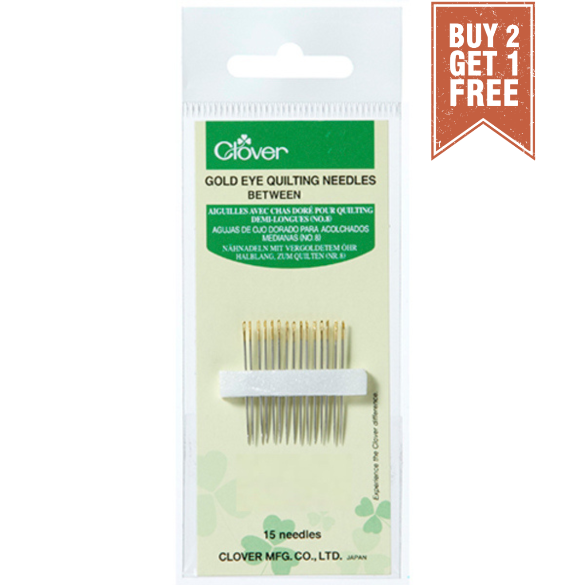 CLOVER Hand Needles Gold Eye Quilting Betweens / Mollies New Zealand