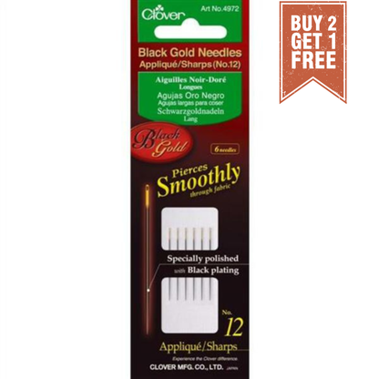 CLOVER Hand Needles Black Gold Applique Sharps / Mollies New Zealand