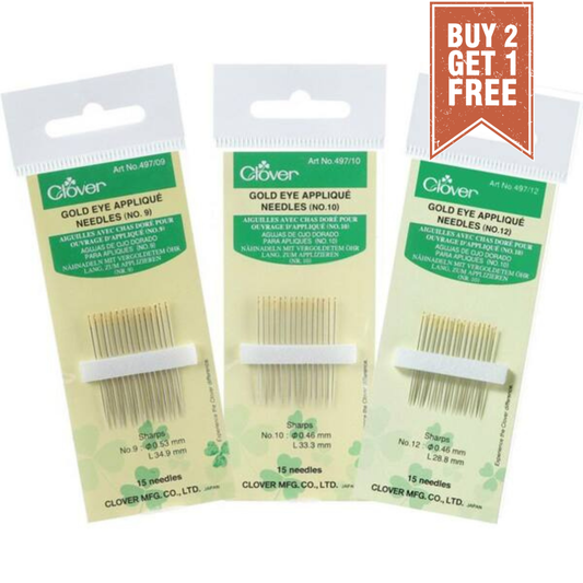 CLOVER Hand Needles Gold Eye Applique / Mollies New Zealand