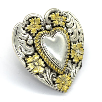 IVAN Floral Heart Trophy Buckle Antique Silver Antique Gold 38mm (1-1 2") / Mollies New Zealand