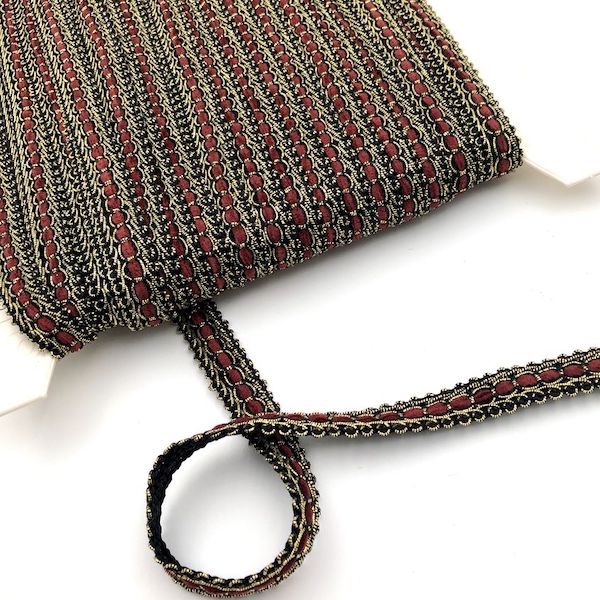 GIMP BRAID Laced 15mm Black Gold Red Per meter / Mollies New Zealand