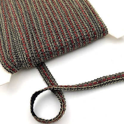 GIMP BRAID Laced 15mm Black Gold Red Per meter / Mollies New Zealand