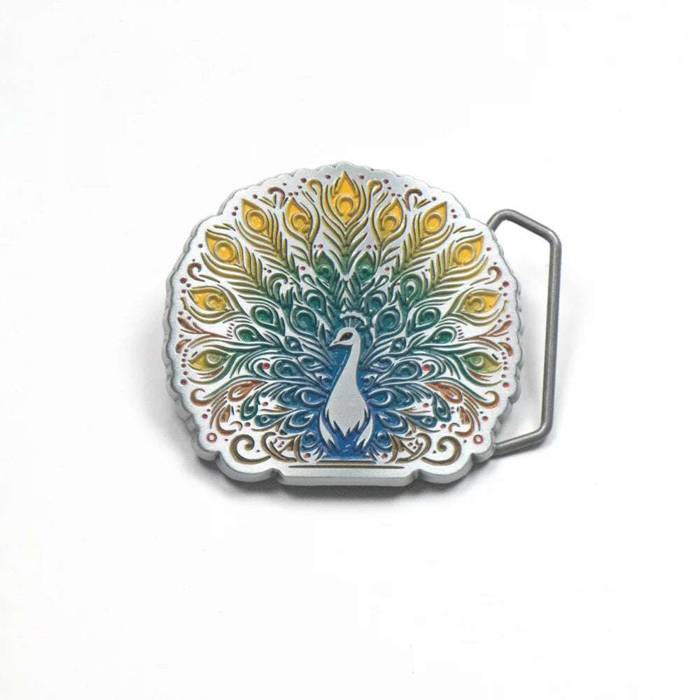 IVAN Peacock Trophy Buckle Antique Tin Multi-Colour 38mm (1-1 2") / Mollies New Zealand