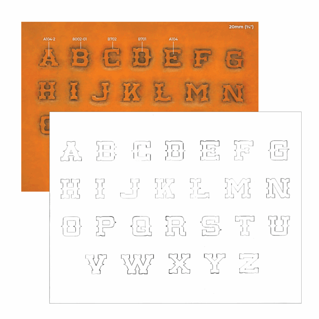 MAKERAID Embossed Pattern 3/4" Old Western Alphabet / Mollies New Zealand