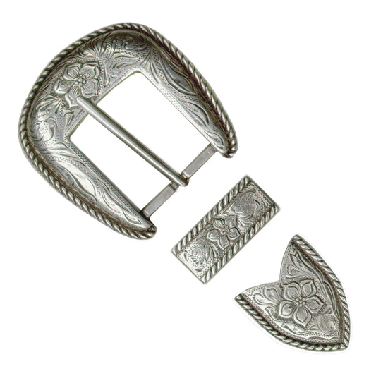 IVAN Rope Floral Buckle Set Antique Silver 32mm (1-1 4") / Mollies New Zealand