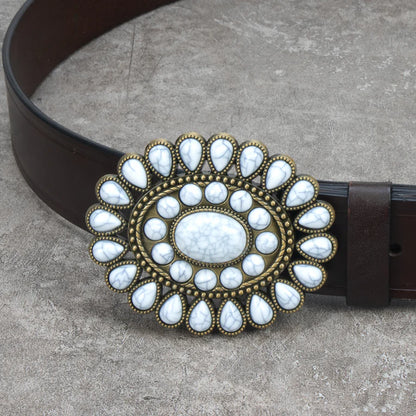 IVAN Starburst Stone Trophy Buckle Antique Brass White 38mm (1-1 2") / Mollies New Zealand