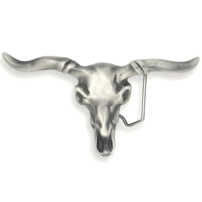 IVAN Steer Skull Trophy Buckle Antique Tin 38mm (1-1 2") / Mollies New Zealand