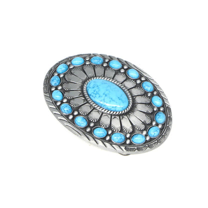 IVAN Turquoise Stone Oval Trophy Buckle Antique Nickel 38mm (1-1 2") / Mollies New Zealand