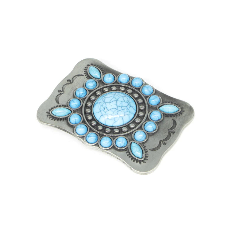 IVAN Turquoise Stone Plaque Trophy Buckle Antique Nickel 38mm (1-1 2") / Mollies New Zealand