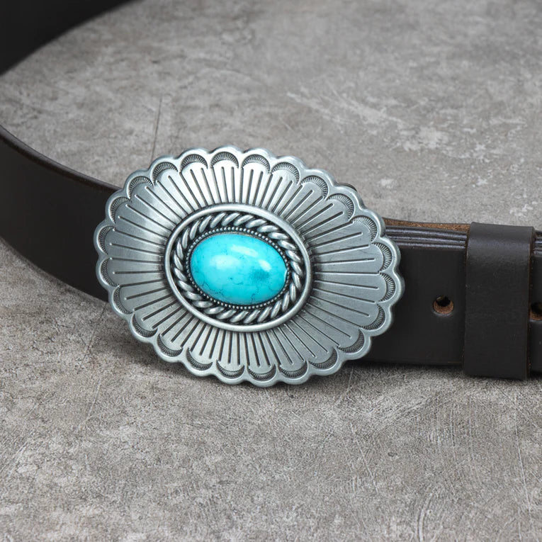 IVAN Turquoise Stone Oval Trophy Buckle Antique Nickel 38mm (1-1 2") / Mollies New Zealand